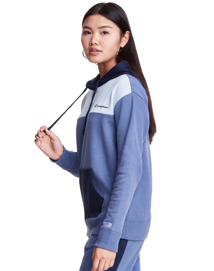 Champion Colorblock Fleece Hoodie Dames - Blauw - Belgie 6498MKLVJ